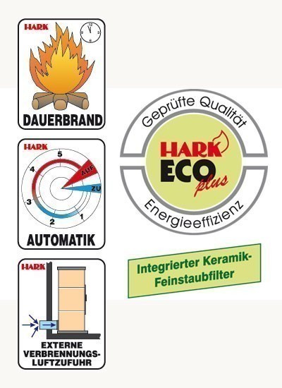 Dauerbrandofen Hark Avenso ECOplus bordeaux-rot raumluftunabhängig 8kW