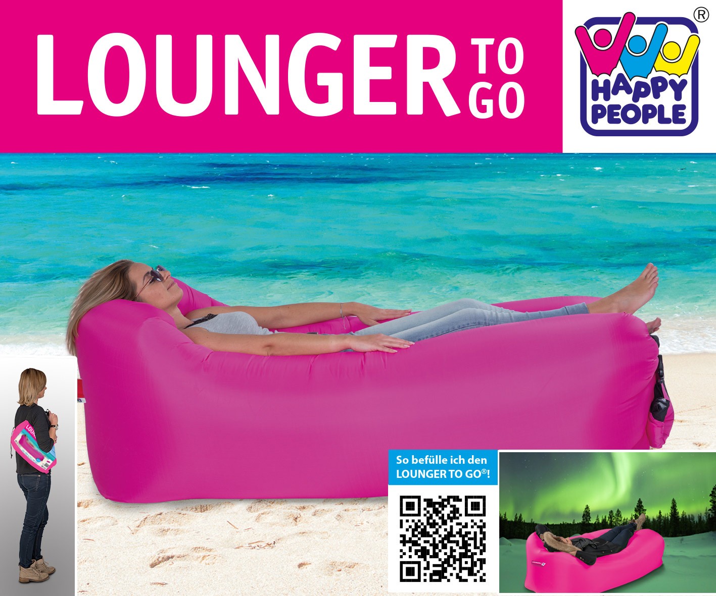 Luftsofa / Luftliege Lounger To Go 240x70cm pink Happy People 78093