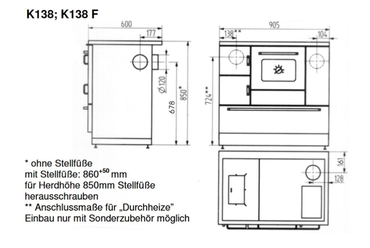 Küchenherd / Kohleherd Wamsler K138F kaschmir Ceran Anschluss links