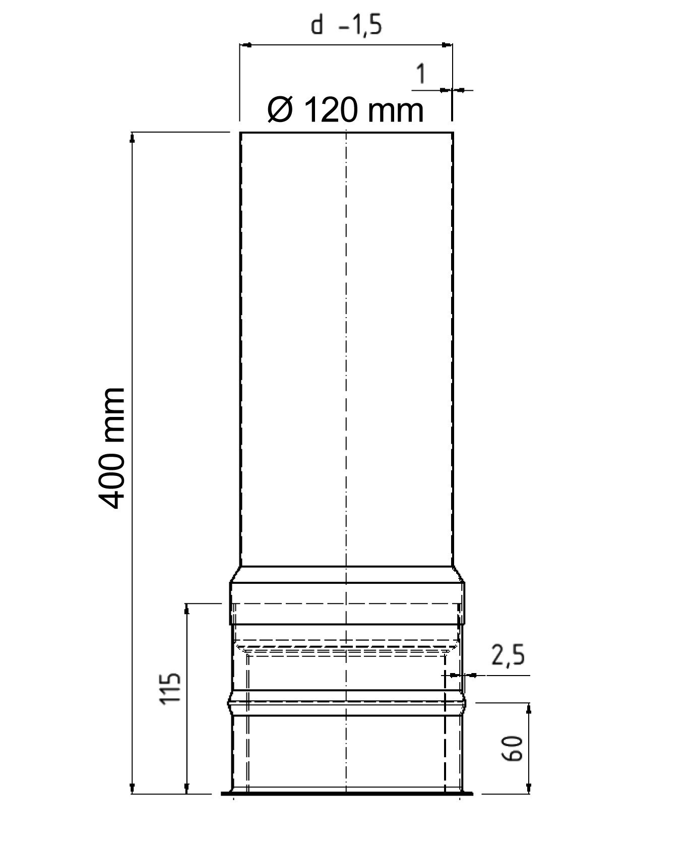 Wandfutter doppelwandig mit Verlängerung FAL Ø120/400mm