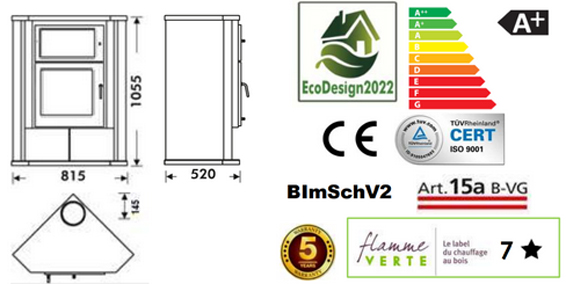 Panadero Kaminofen COIMBRA EcoDesign mit Backfach 7 kW