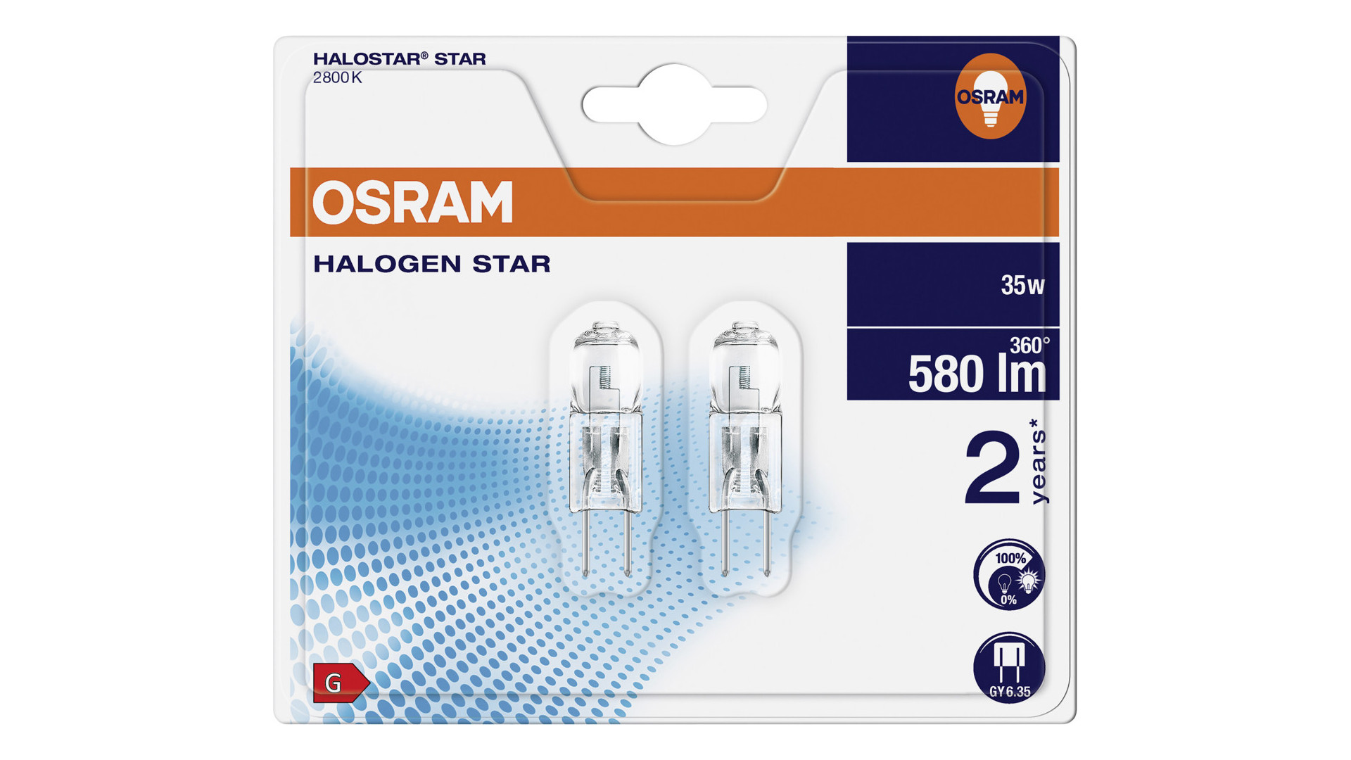 Osram Halogen Stiftsockellampe Halostar GY6.35 35W 2er-Pack warmweiß