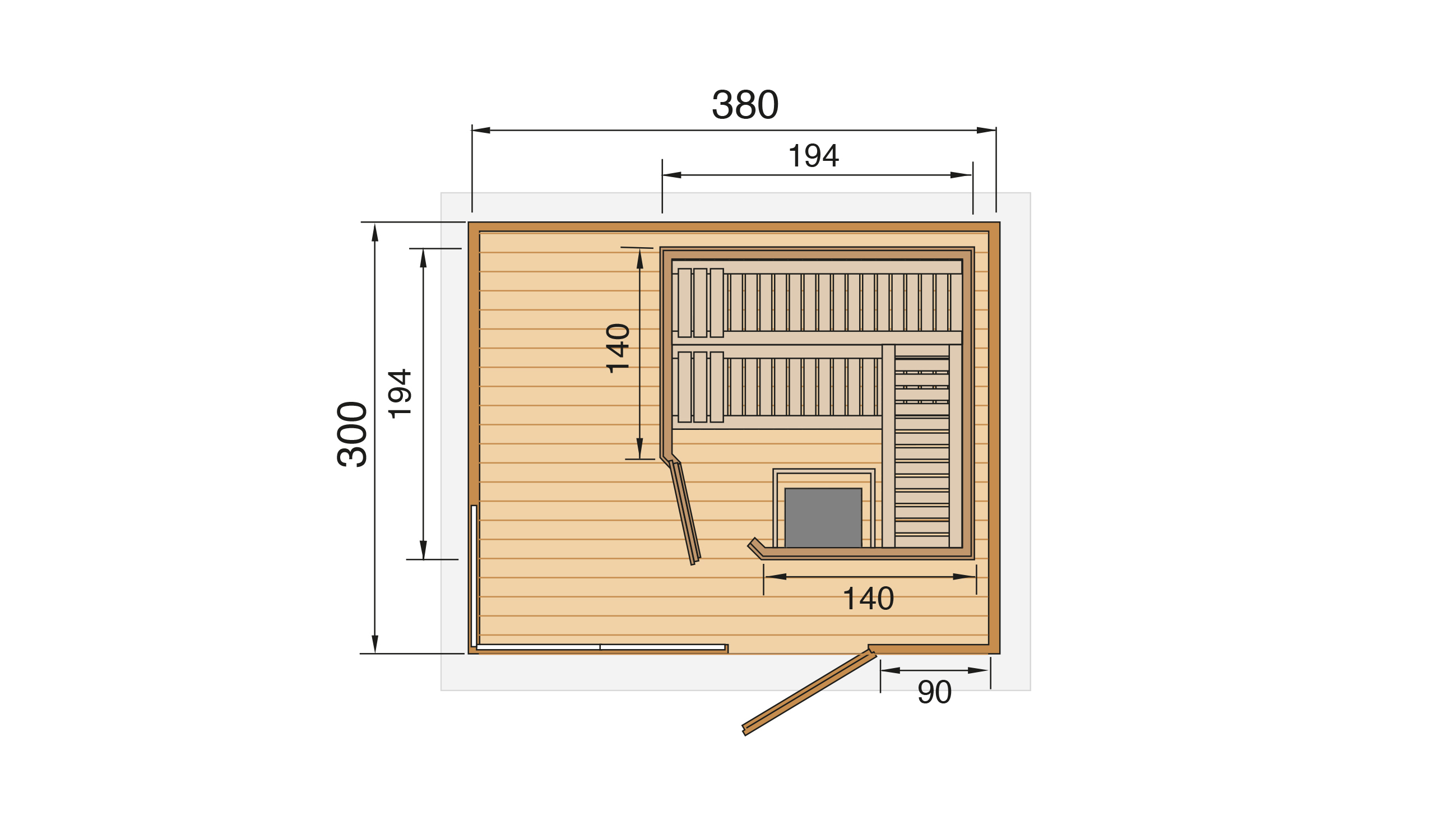 Weka Design Saunahaus SH 412 hellgrau 9kW OS Ofen