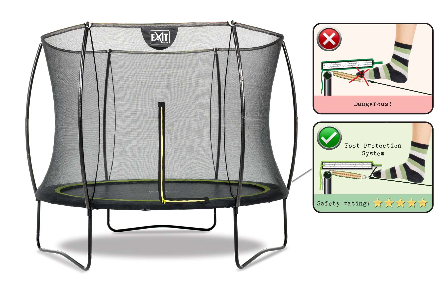 Trampolin EXIT Silhouette mit Sicherheitsnetz Ø244cm schwarz