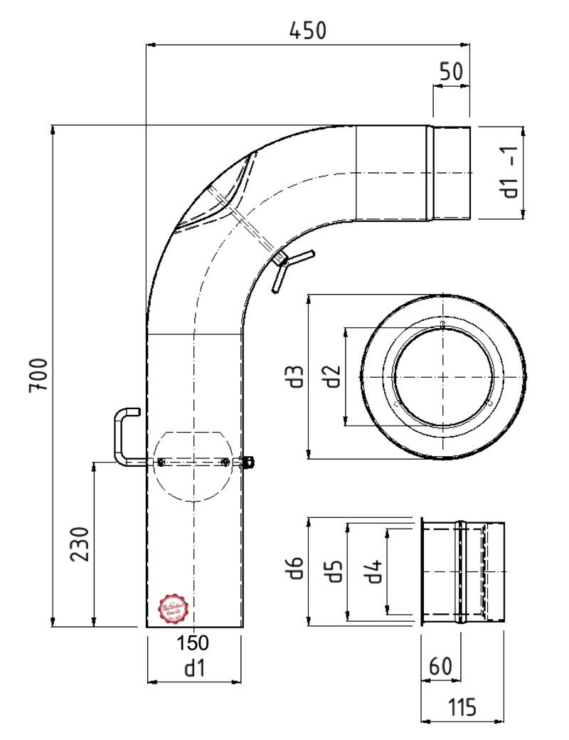 B- Ware  Winkelrohr  Fullform Ø150mm Senotherm schwarz