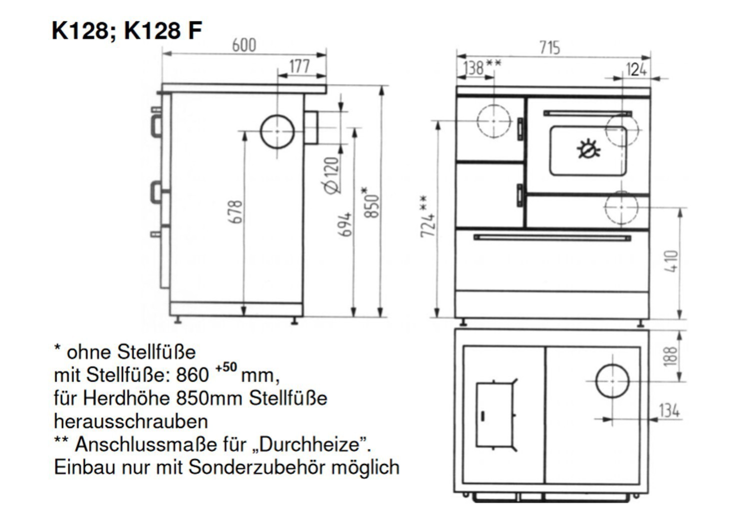 Küchenherd / Kohleherd Wamsler K128 F kaschmir Ceran Anschluss rechts