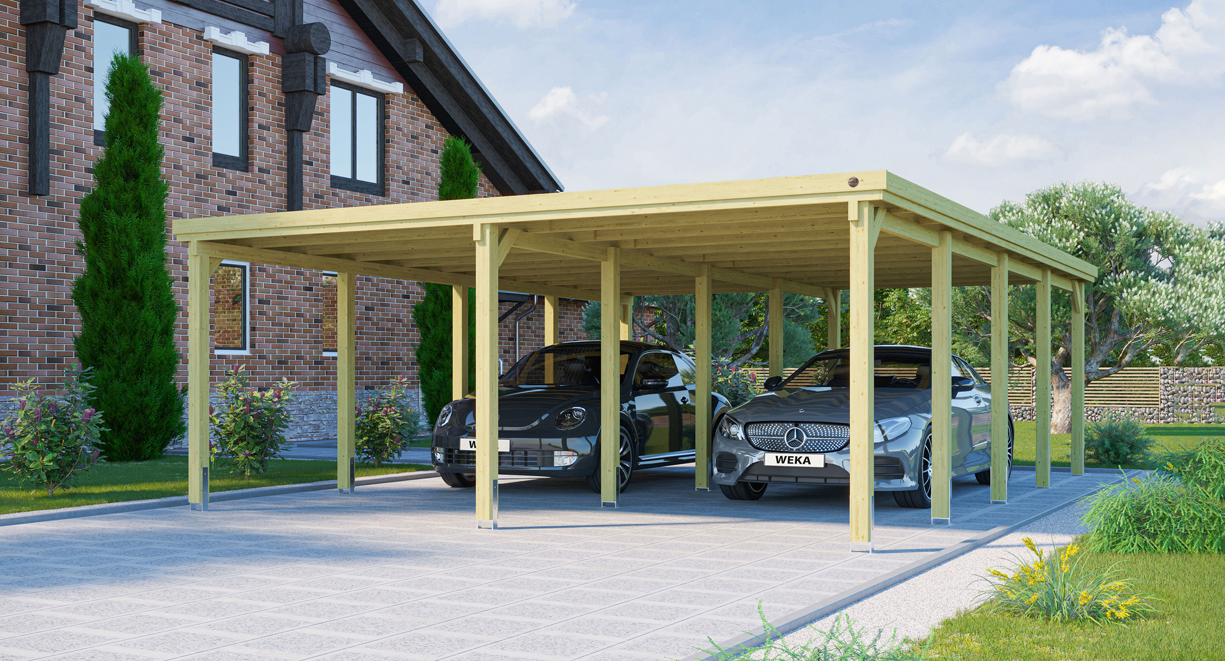 weka Flachdach-Doppelcarport 618 Gr.3 mit PVC-Dach