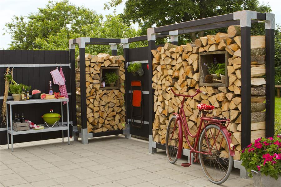 Holz Kaminholzregal Cubic 286x50x188cm schwarz kdi