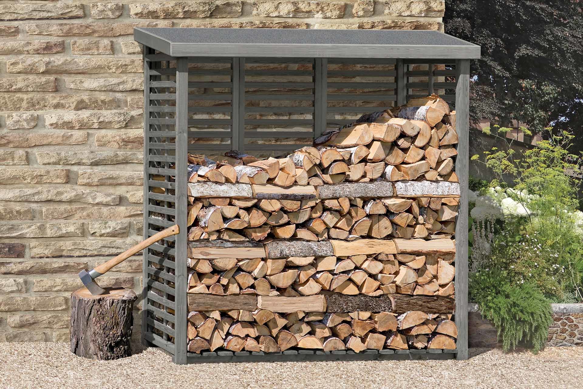 ediGarden Holz Kaminholzregal Flammo L mit Rückwand grau