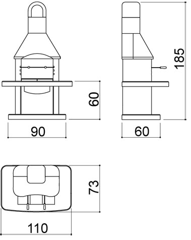 Wellfire Gartenkamin / Grillkamin Siesta schwarz / weiss 185x110x73cm