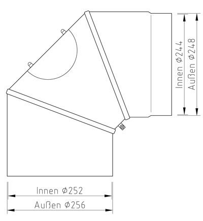 Ofenrohr Bogenknie Hark verstellbar 0- 90° Ø250mm Stahl blank mit Tür