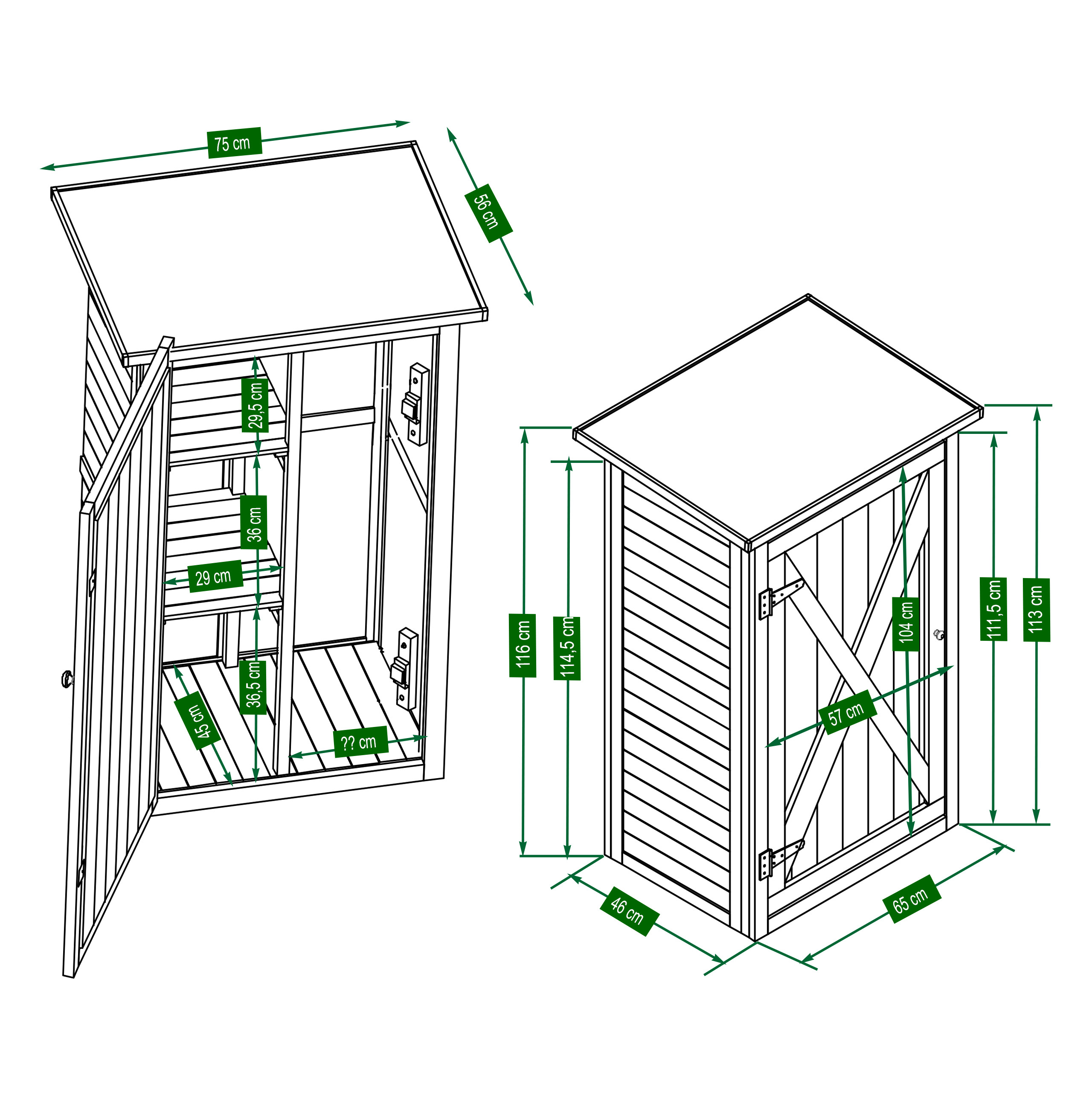 HABAU Gartenschrank Benno mit zwei Regalböden 76x56x117cm