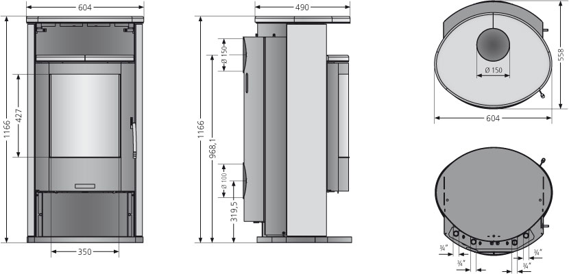 Kaminofen Justus Island Aqua wasserf. raumunabh. Speckst. grau 10kW