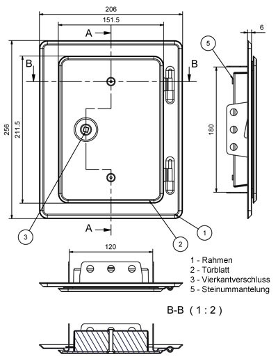 K10/4 Edelstahl Vierkantverschluss  120x180mm