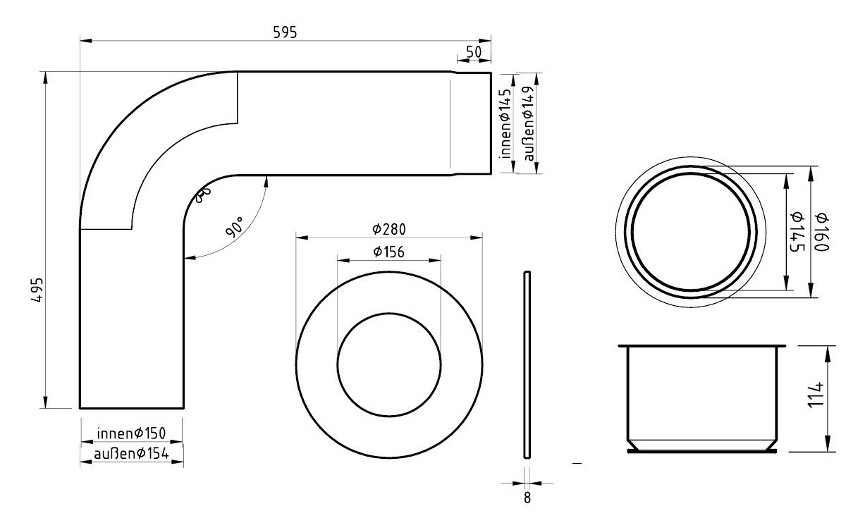 B-Ware Ofen- / Rauchrohr - Set Ø150mm Fullform-Anschlussset graphit