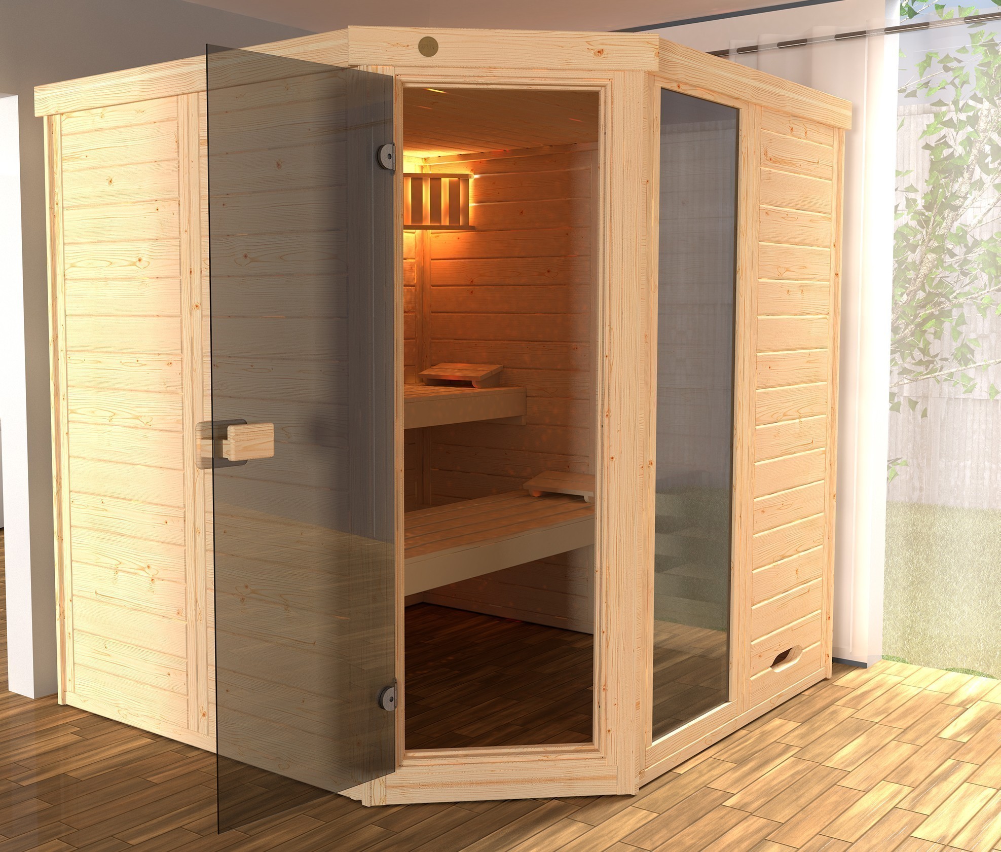 Weka Sauna Laukkala 3 Sparset GF 38mm Tür + Fenster m. Ofen 9kW intern